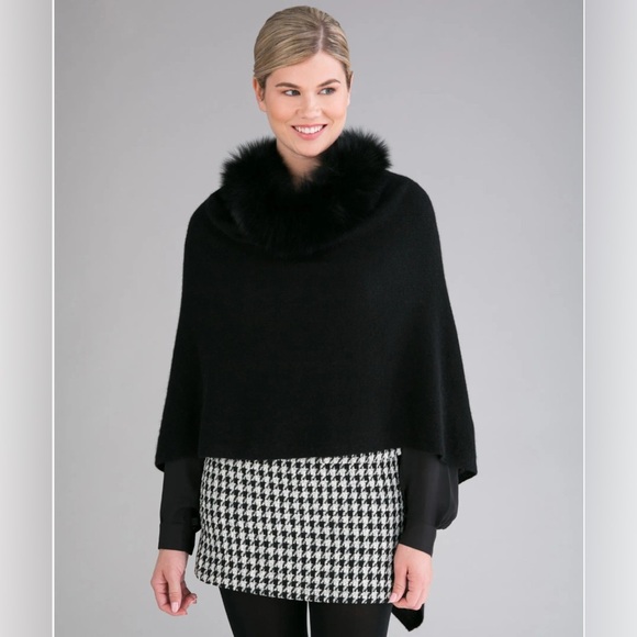InCashmere Cashmere & Rabbit Fur Knit Shawl/Poncho One Size - Picture 1 of 8